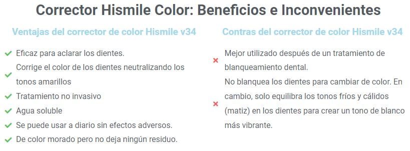 pros y contras Hismile V34 corrector de color